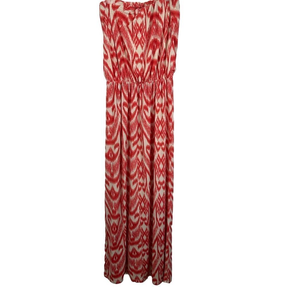 Dainty‎ Hooligan Red Ikat Strapless Maxi Dress Elastic Waist Large DS1157-1